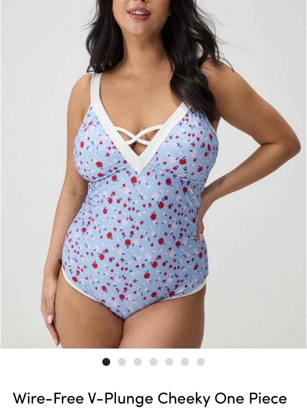 torrid Light Blue Floral V-Plunge One-Piece Swimsuit